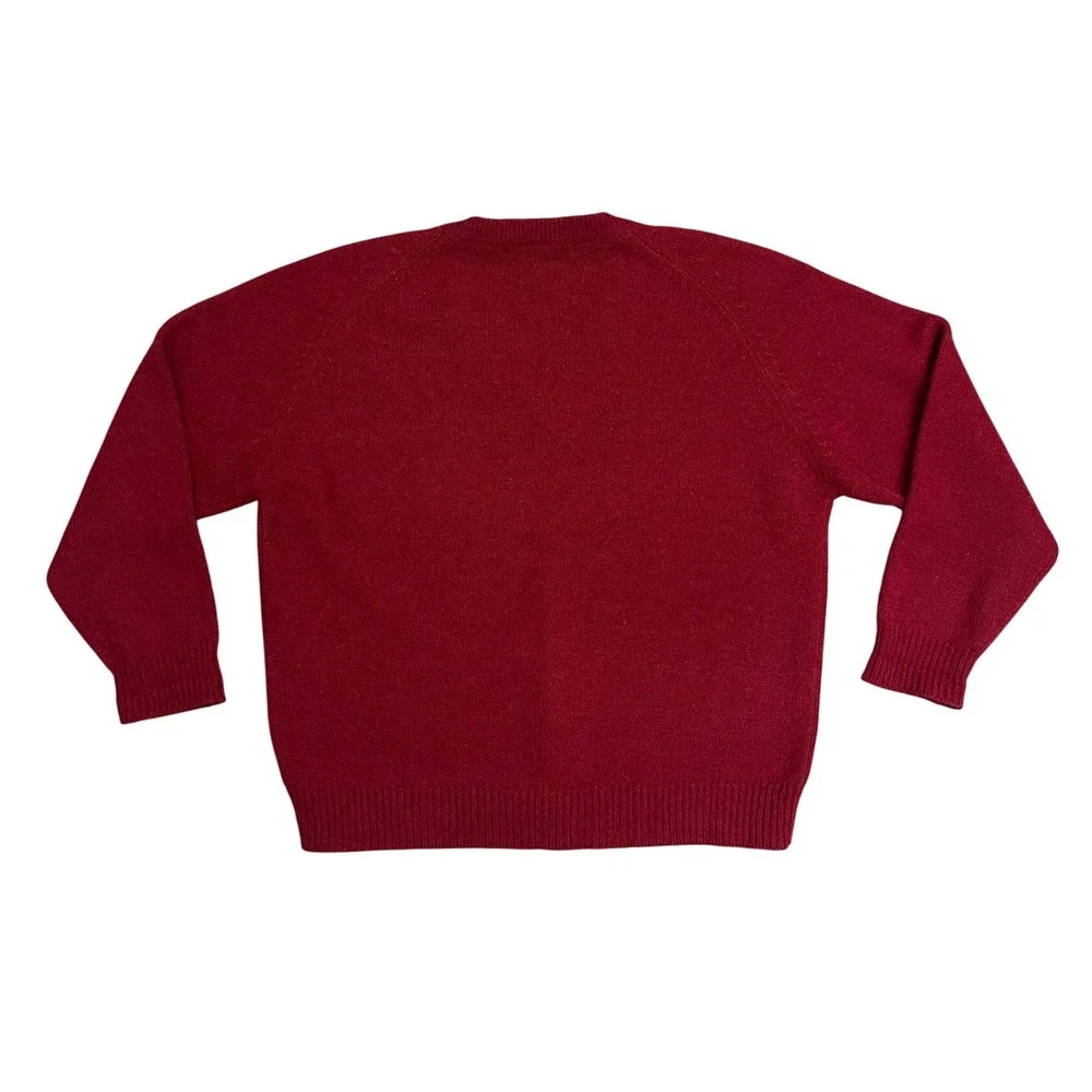 Vtg 90s Banana Republic Red Lambswool V-Neck‎ Sweater Mens S Ribbed Knit chunky